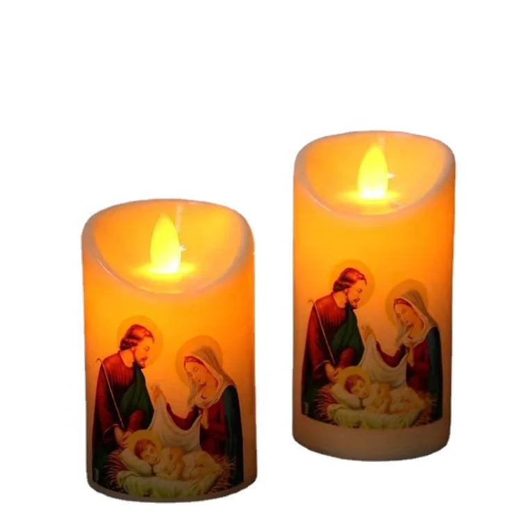 Flameless Electronic Candle Battery Jesus Christ Candle Light Praying Christian Decoration For Catholic Believer Holy Ornam Lamp