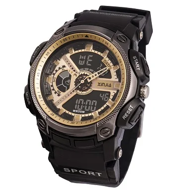 plastic good quality sport analog digital quartz analog dual time watches for men