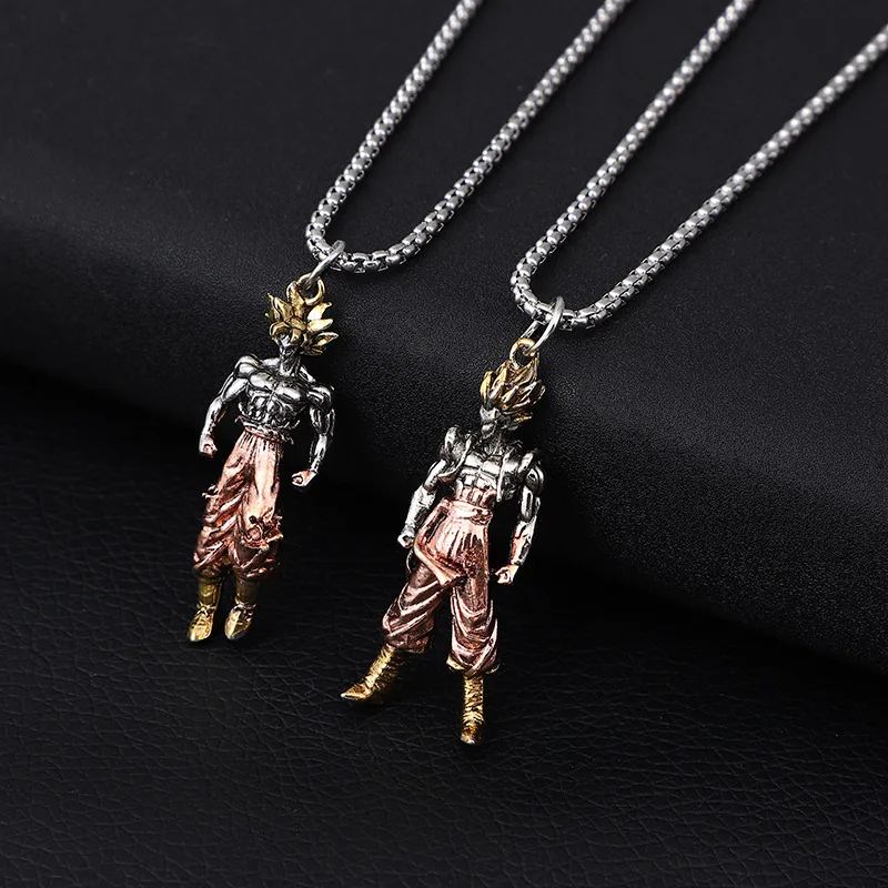Hip Hop Sweater Necklace Anime Dragon Balls Super Saiyan Goku Standing Necklace For man