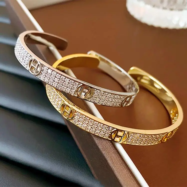 Незапятнанный водонепроницаемый дизайнерский ювелирный бренд Cz Diamond 18k позолоченный браслет из нержавеющей стали манжеты для женщин