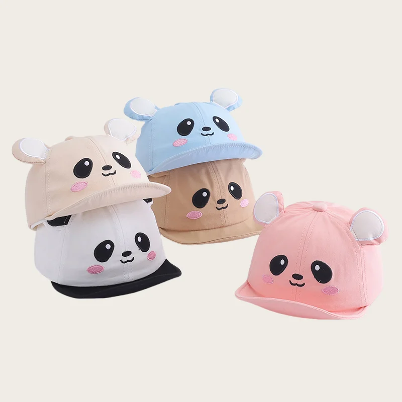 New Spring Baby Baseball Cap with Cute Panda Design Soft Outdoor Hat with Visor Common Fabric