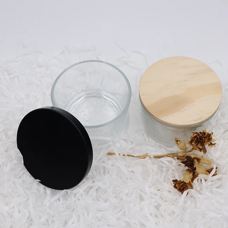  Hot Sale Wholesale Empty Candle Container With Lid Glass Jar Wood