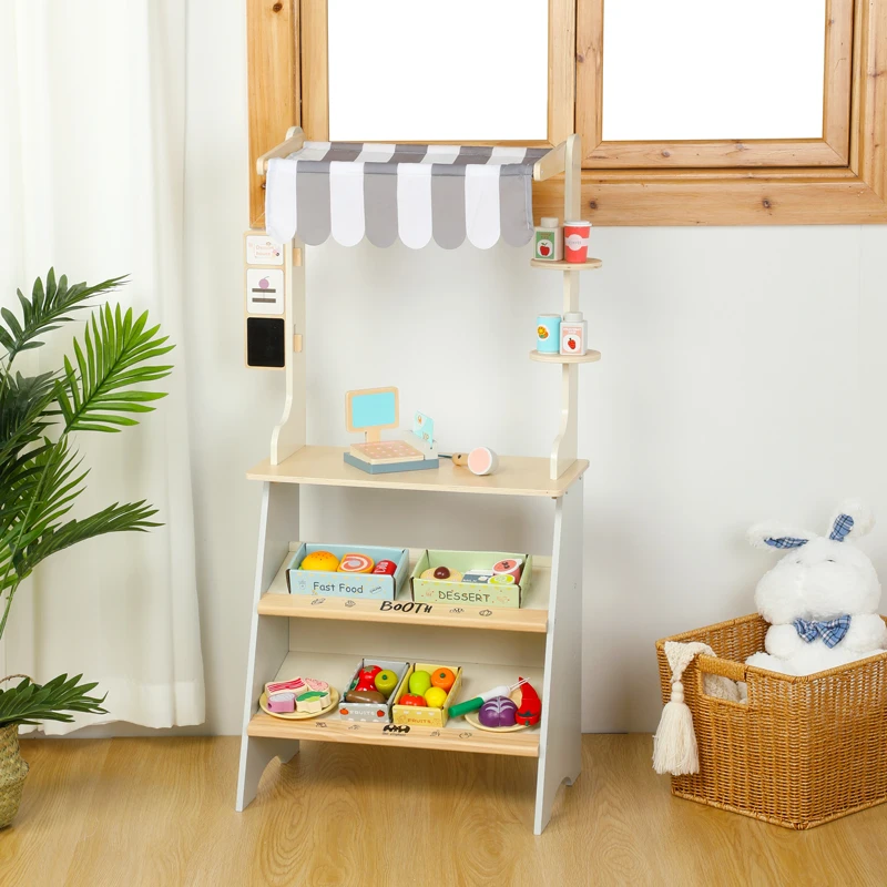 2023 new children play home wooden simulation toys convenience store fruit and vegetable checkstand for kids
