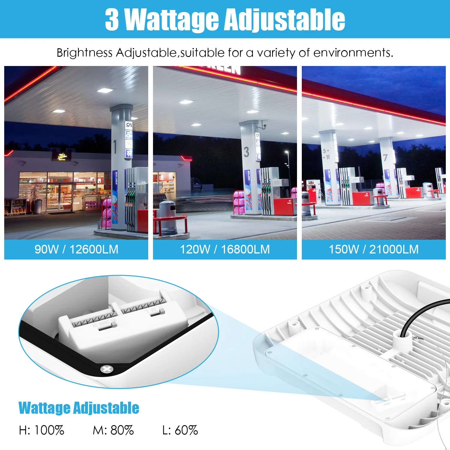 Us Stock 3cct 3power Tunable 75 Watts Gas Lights For Petrol Station Led Canopy Light