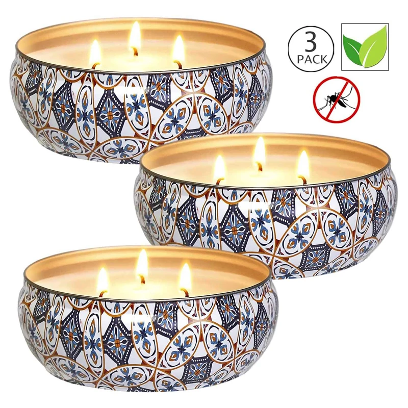 3 Wicks Scented Candle Citronella Plant Oil Mosquito Repellent Soy Aromatic Candles Sets Of 3