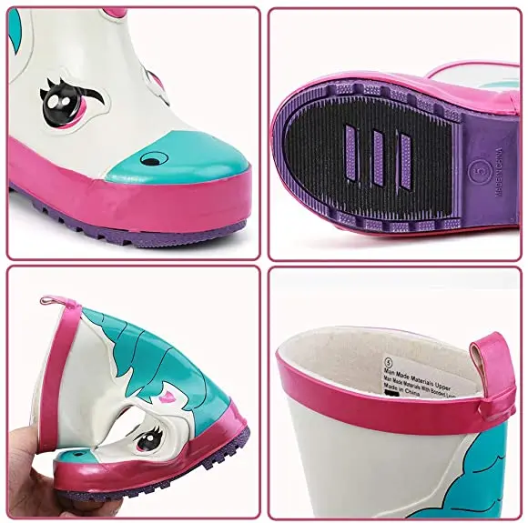 Kids Waterproof Rubber Rain Boots with Easy-On Handles