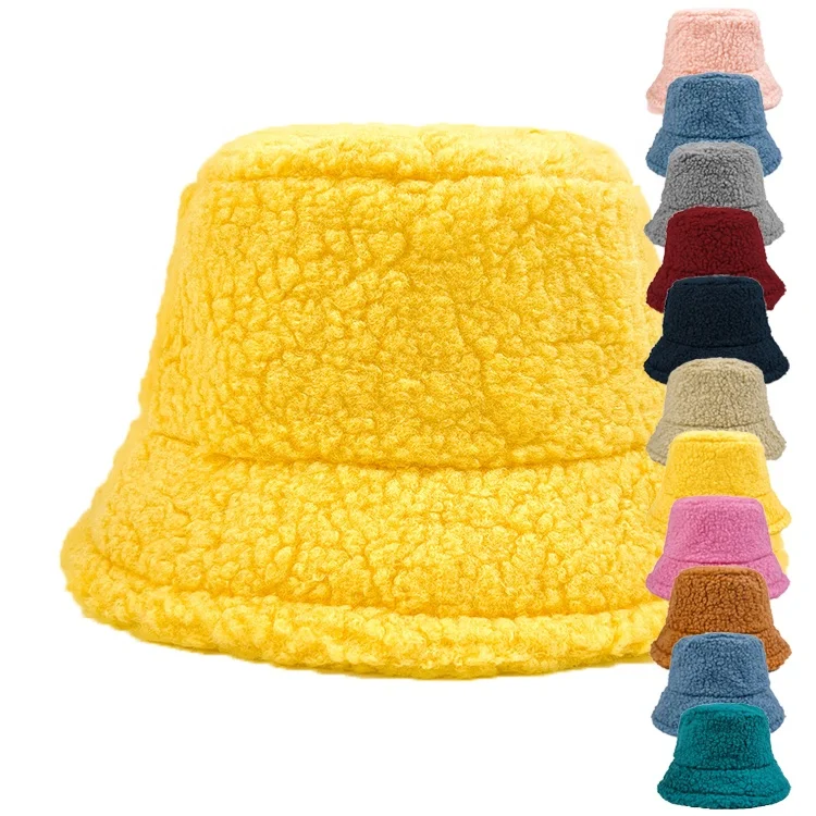Women Fleece Warm Bucket Hat Solid Color high quality beautiful winter keep warm fashion Teddy Hats For Winter