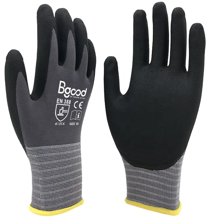 custom logo worker hand protection construction safety 15G nylon spandex sandy nitrile glove for work men