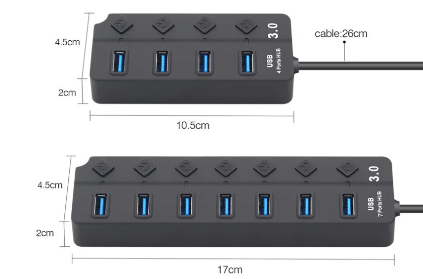 7 Ports USB 3.0 Adapter Usb3.0 Hub With Switch HUB 7-port USB Extender Power Splitters