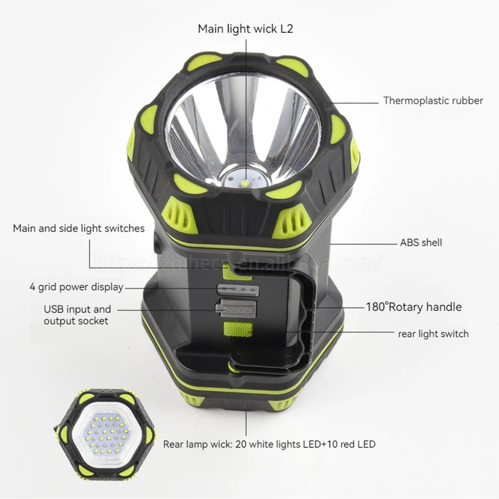 High Lumens Portable USB Multifunctional Waterproof Rechargeable Flashlight Searchlight Spotlight for Hunting Outdoor Work