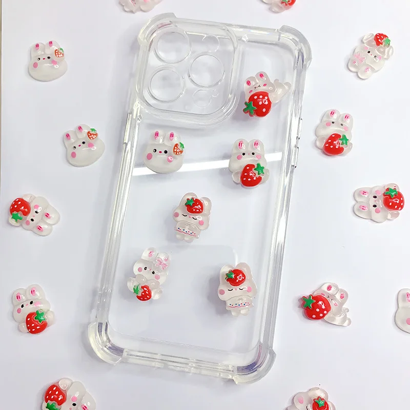 Hot DIY Accessories Transparent Rabbit Strawberry Bunny Shape Resin Craft Cute Decoration Phone Case Hair Bow Hairpin Brooch