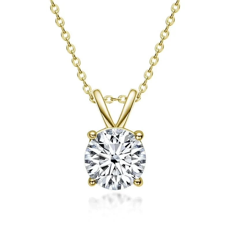 4 Prong 18K Yellow Gold Round Cut Solitaire Stone 925 Sterling Silver Pendant for Girls Jewelry