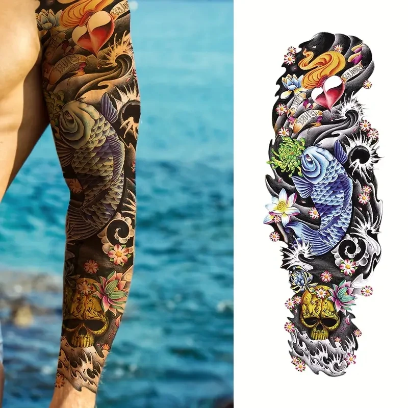 Sheets Full Arm Temporary Tattoo ,Tattoo Stickers , Long Lasting Waterproof Realistic Dragon Art Temporary Tattoo For Men