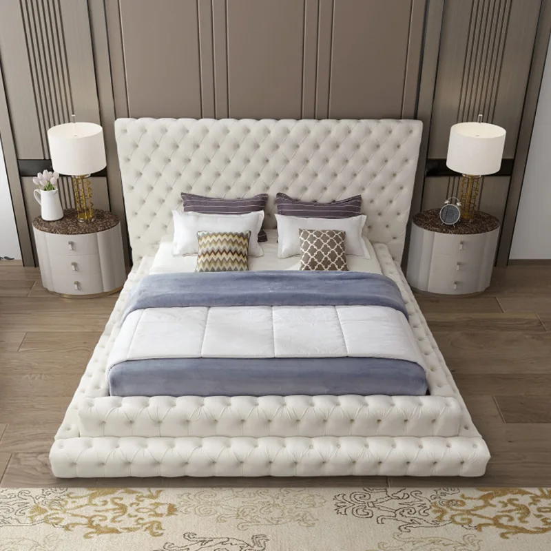 American Style Bedroom Upholstered Tufted Modern Platform Soft King Queen Size Bed Frames