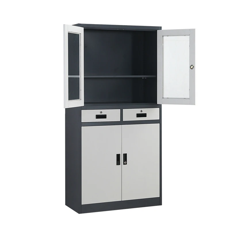 Modern design metal glass door steel file drawer cabinet furniture