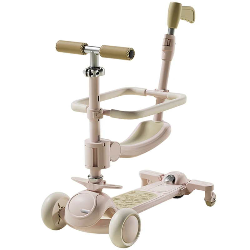 Scooter Kids 3 Pu Wheels Ride on Toy Girl Boy Toddler for 2-12 Year Adjustable Height Foldable Children 5 in 1