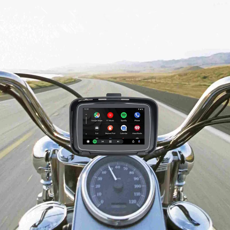 5 Inch Portable Motorcycle GPS Navigator IP65/67 Waterproof Android Auto VCR Player HD Display Bluetooth WiFi Dashboard Camera