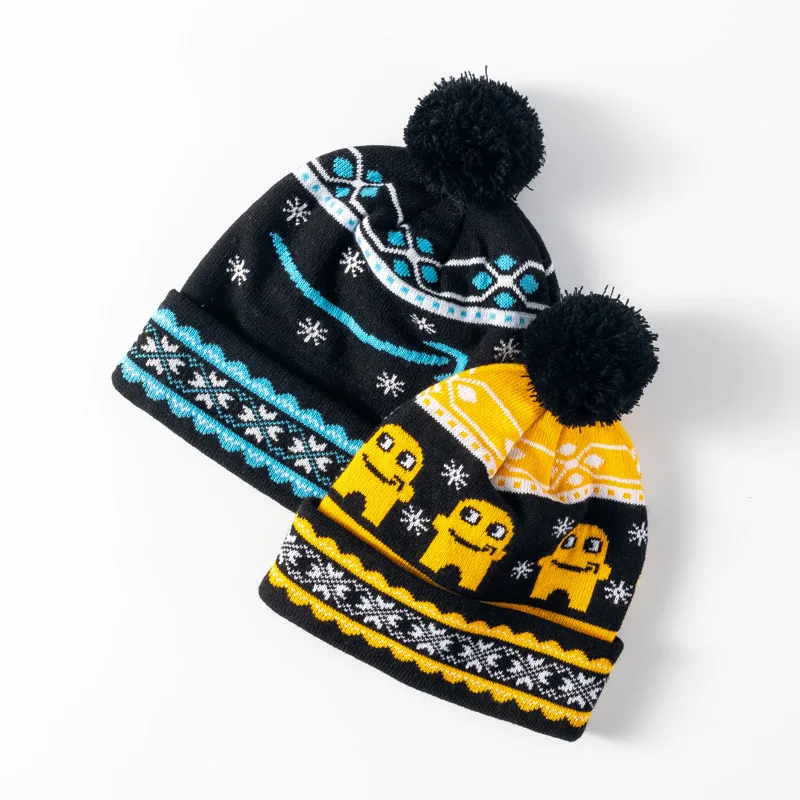 Wholesale Embroidery Logo Pompoms Hat Custom Knitted Beanie Hat for Winter