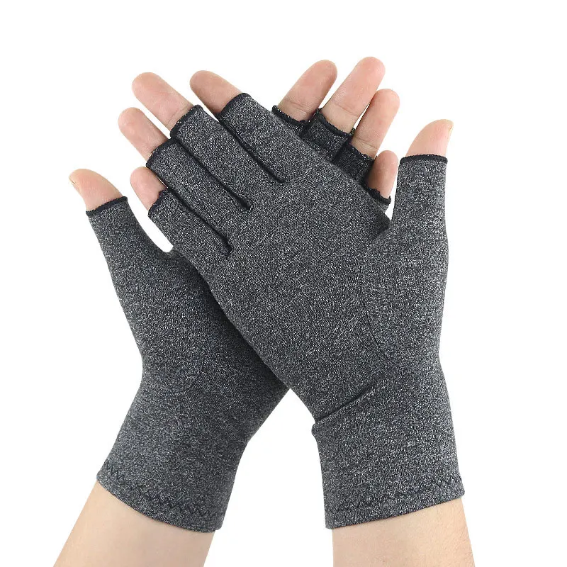 Grey Relieve pain carpal tunnel joints half Open finger Therapy gloves custom anti arthritis compression hand gloves