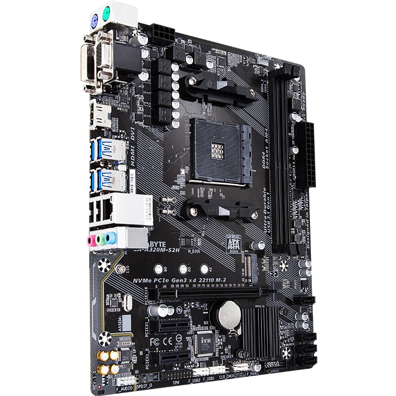  Новая десктопная Материнская плата Gigabyte A320M S2H M-ATX AMD A320/DDR4/M.2/USB3.1/sta3.0/SSD 32G AM4