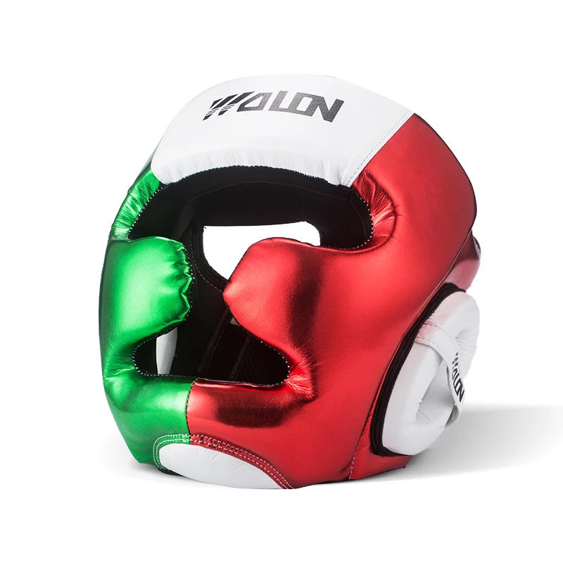 
Orange sports safety head guard in use boxing gym 