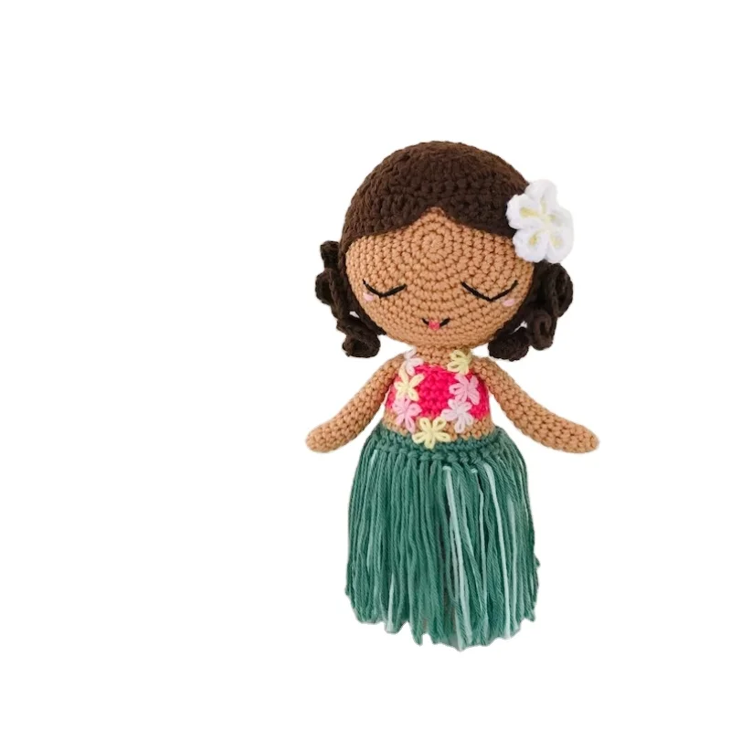 Knit Stuffed Hawaii Girl Dolls Crochet World of Dolls Collection Amigurumi Girl Toys Crochet Peg Doll