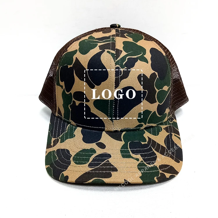 Custom High Quality Duck Camo Style Mens Designer Vintage Brown Plain Mesh Trucker Hat