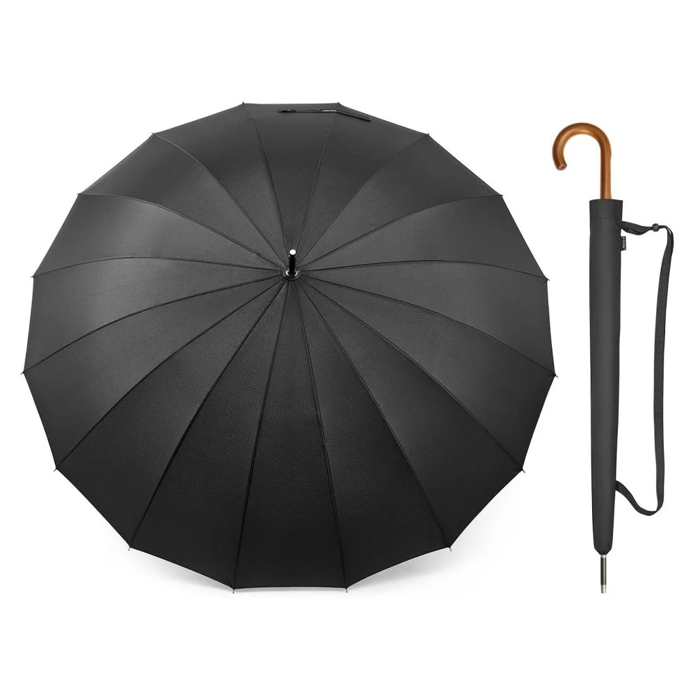 Parasol Sombrilla Dark High Quality 16 Ribs Automatic Open Fiberglass Shaft Big Size Windproof Straight Umbrella