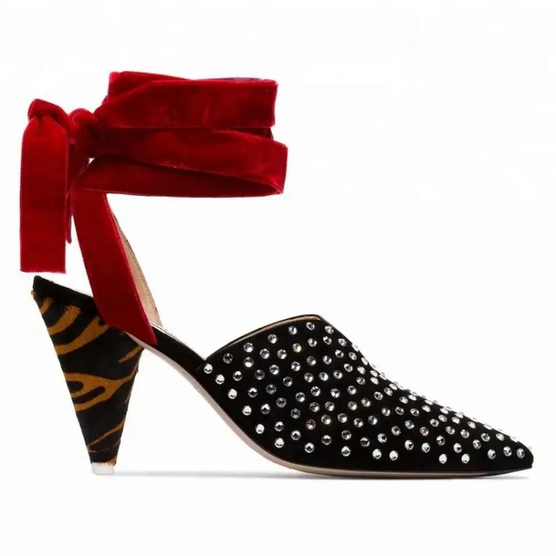 
Wholesale new fashion elegant white diamond lace up shoe design pointed toe spike heel pumps ladies pumps 