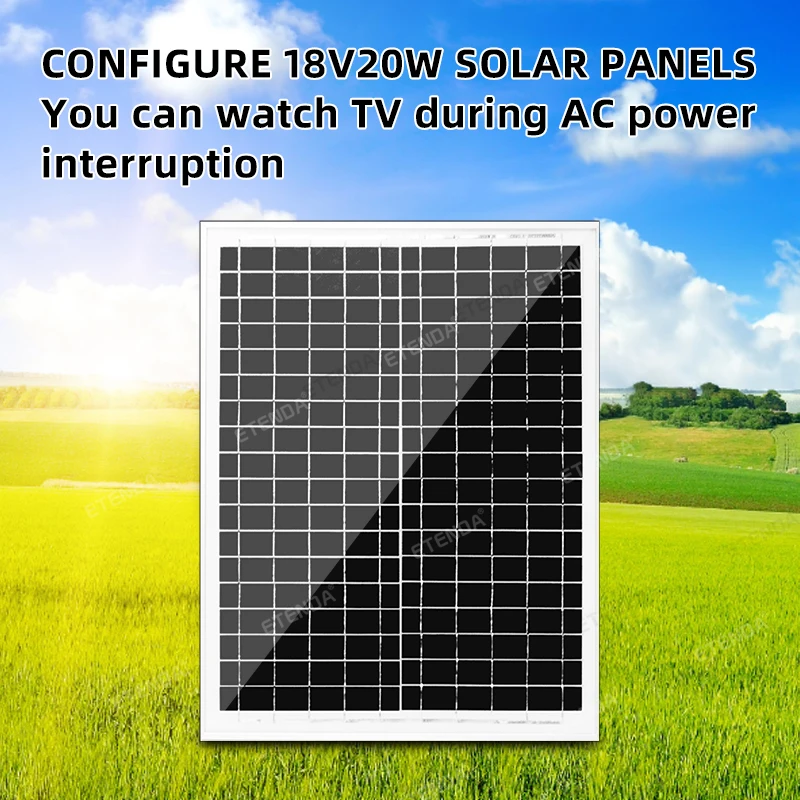 All-in-One Solar TV Kit with 12V Battery, 16V Solar Panel, USB Cable, and DC Ports for Off-Grid Power Solutions