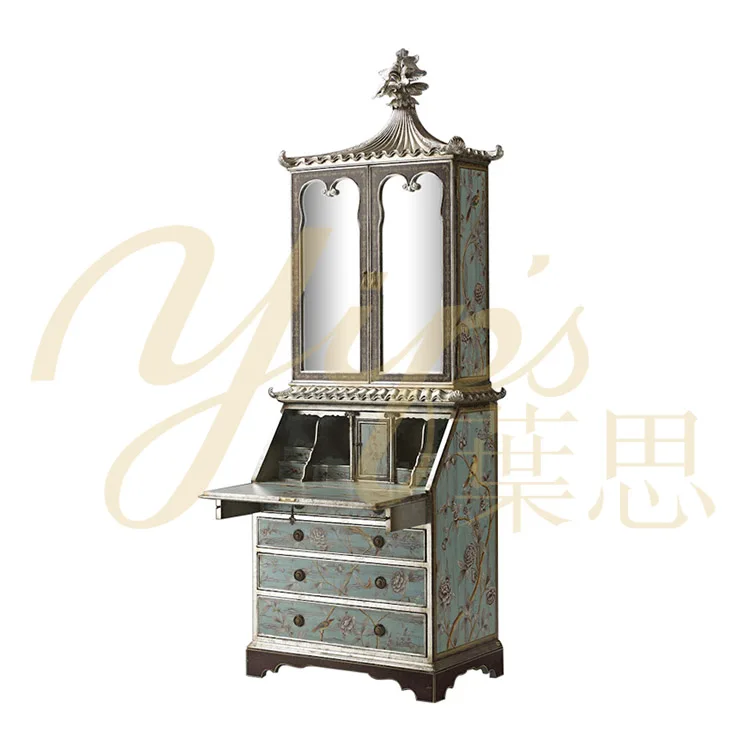 Yips LDF-1210-0319/LDC-1211-0032 European Style Handpainted Floral Pattern Antique-look Secretary Bookcase