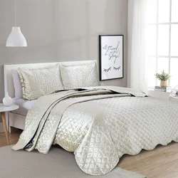 New 3pc Plaid Reversible Bedspread/Quilt Set Satin Coverlet set