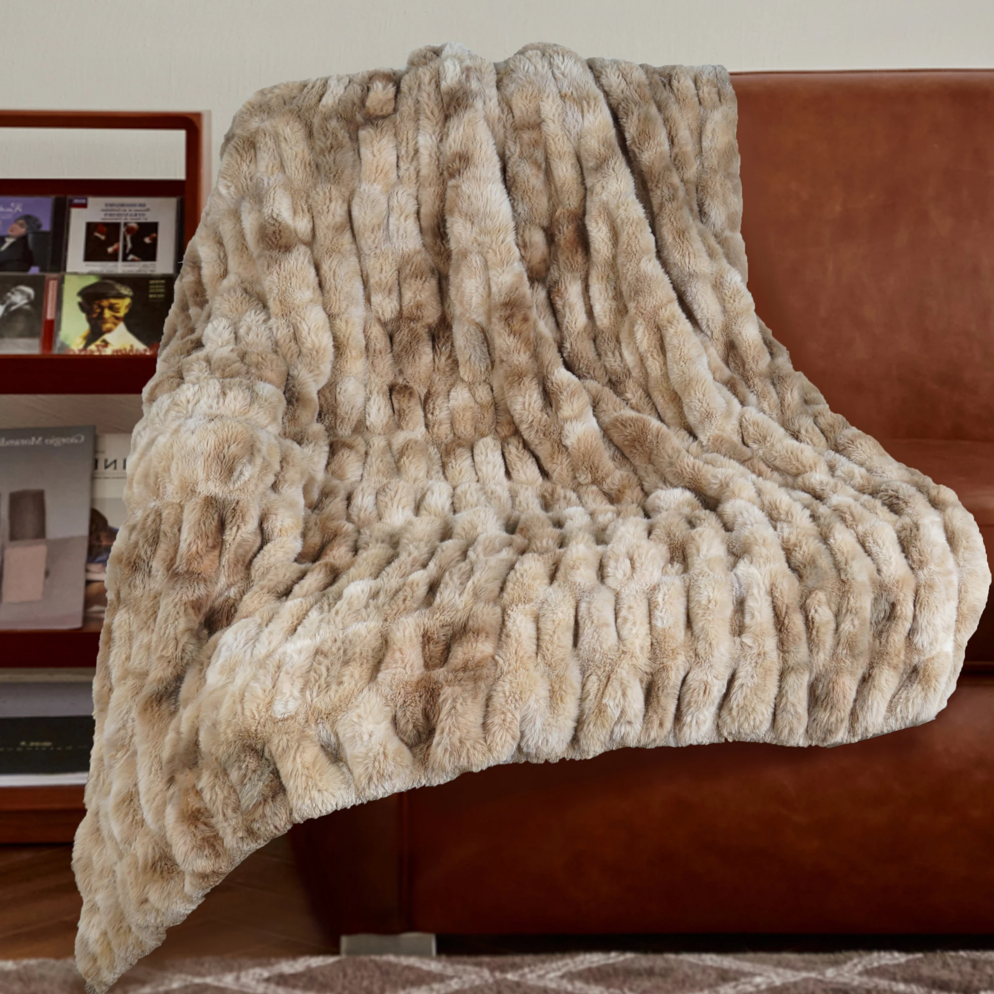 Aoyatex Extra Soft Elastic Tie Dyed Faux Fur Luxury Throw  Thick Ruched Plush  Blankets For Bed Sofa  Decor Winter