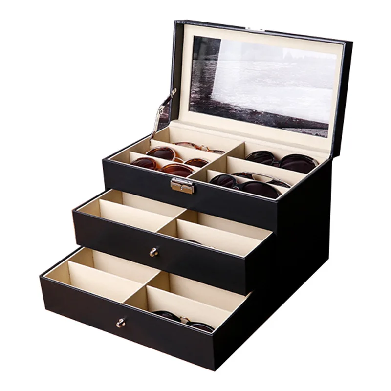 18 Slots Sunglasses Organizer Collector Eyeglasses Sunglass Glasses Storage Box Eyeglasses Eyewear Display Case with Drawer