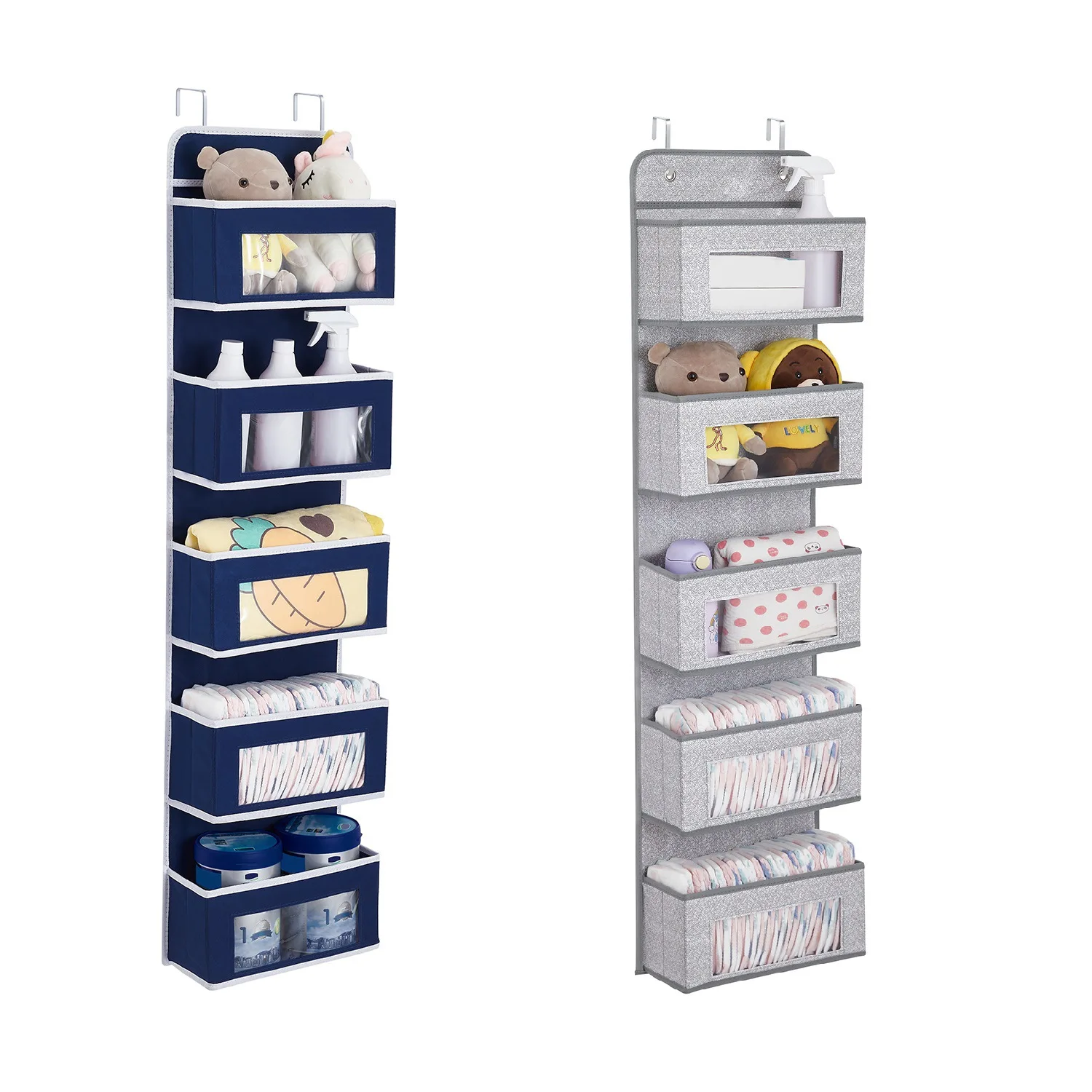 Foldable Wall Mount Large Capacity 5-Shelf Over the Door Hanging Storage Organizer with PVC Clear Window