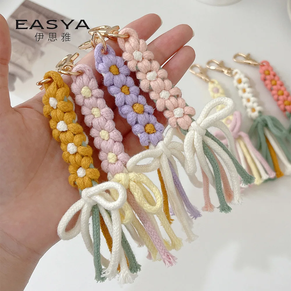CustomIze Tassel Rope Flower Keychain Macrame Weaved Floral Women Knitting Cotton Daisy Flowers Keychains