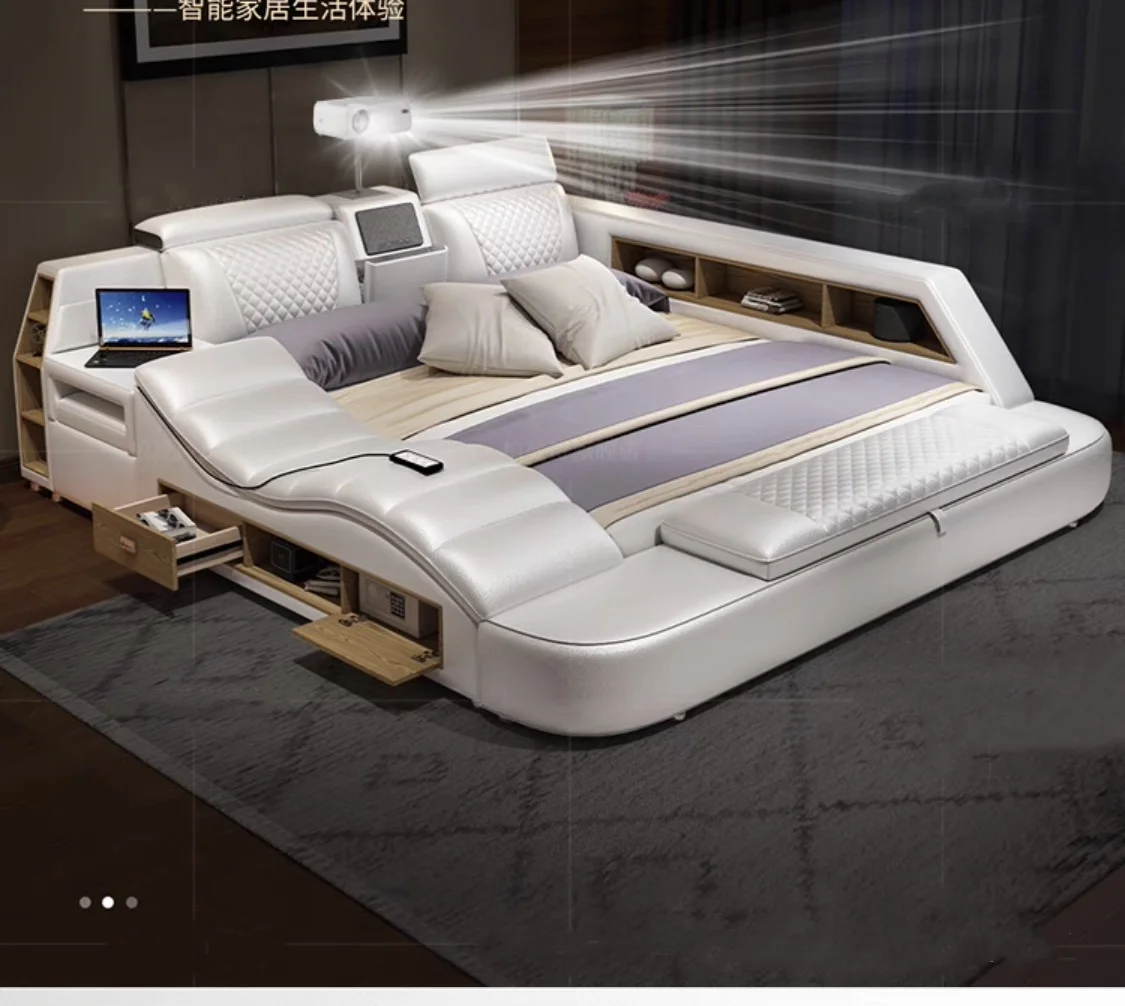 Modern Design Smart Leather Bed King Size Double Bedroom Furniture Set Queen Size Multifunctional Smart Luxury Bed With TV