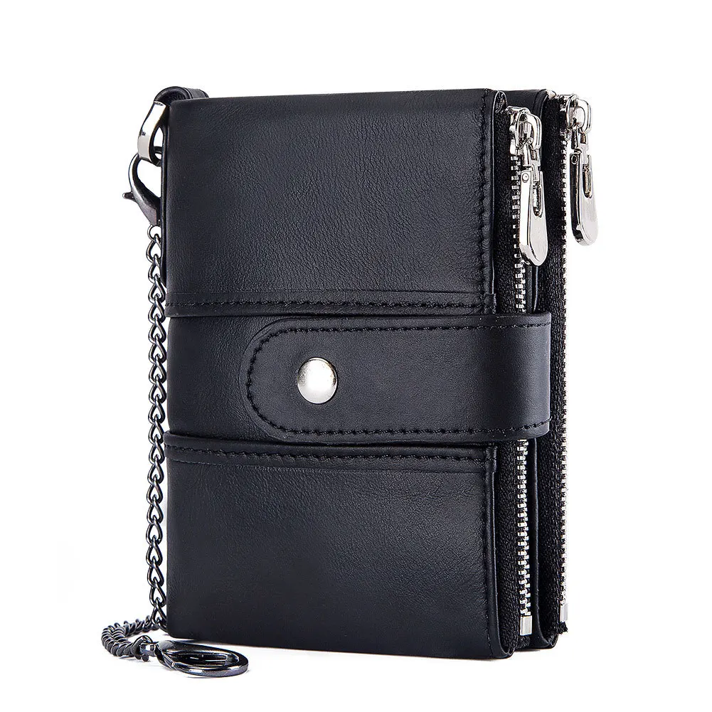 Genuine Leather Crazy Horse RFID Anti-theft Multi-function Wallet for Man Women