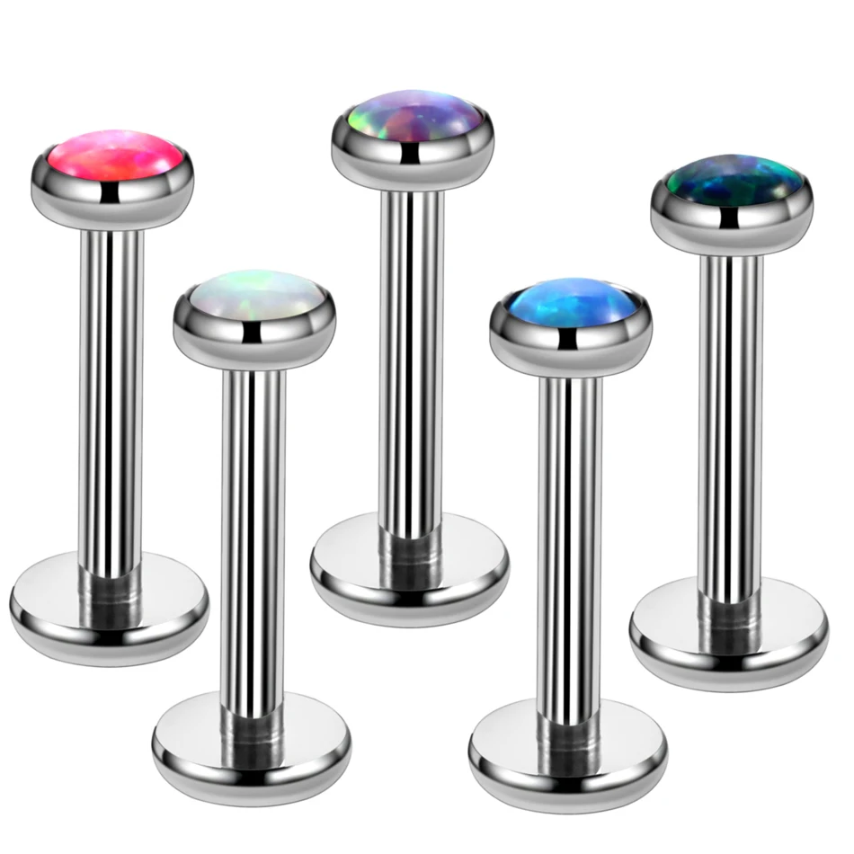 Titanium Internally Thread Opal Stone Ear Helix Tragus Barbell Piercing Opal Labret Stud Lip Rings Sexy Jewelry 16G