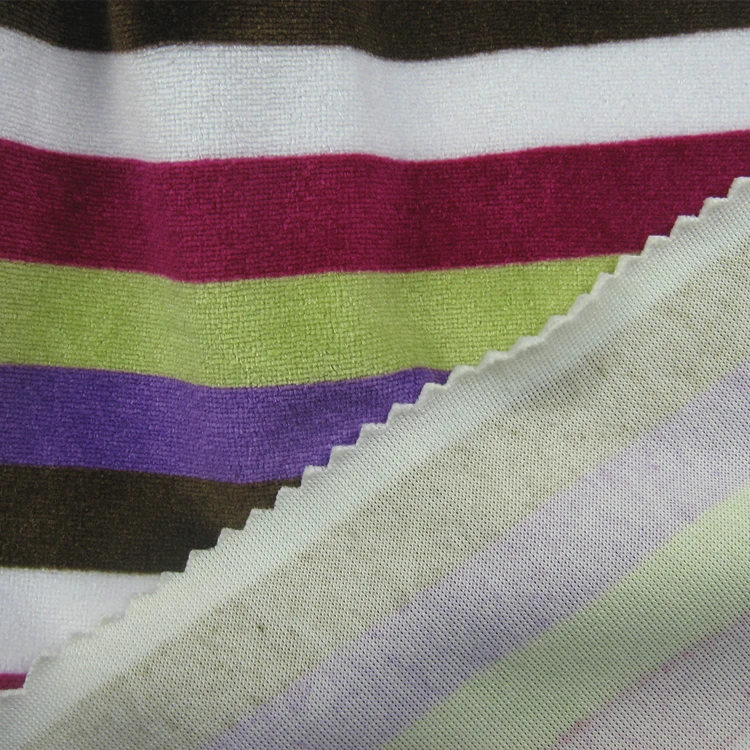 Print Stripe Velvet Fabric 100 Polyester Knit Weft Stripe Disperse Print Rotary Screen Print Velour Velvet Fabric for Sportswear