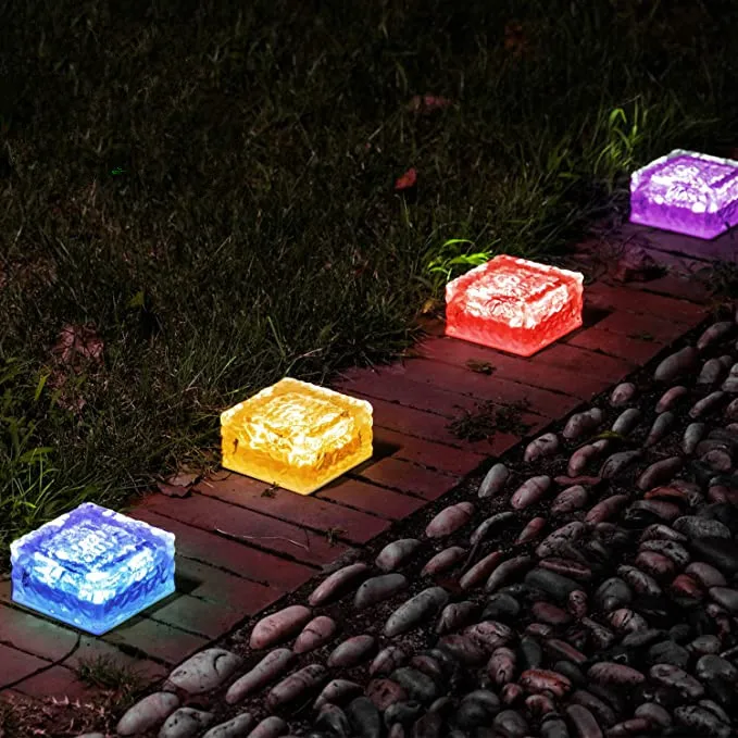 Водонепроницаемая светодиодная лампа IP65 из матового стекла с 4 светодиодами, на солнечной батарее, кубик льда, кирпичная лампа для рождества, уличный кирпич, декор для сада, патио, двора, лужайки