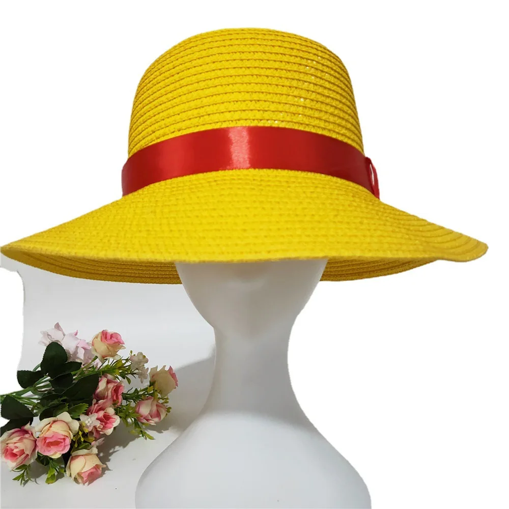 Luffy Straw Hat Cartoon Sunscreen Cosplay Hats Neck String Anime Flat Hats