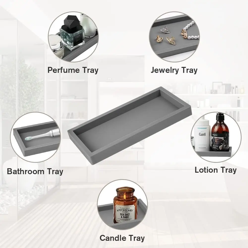 Rectangle Shape Bathroom Vanity Tray Perfume Key Trinket Ring Tray Flexible Shatterproof Kitchen Organizer Soap Tray