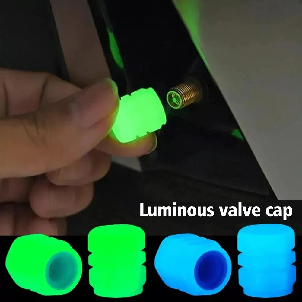 Luminous Valve Caps Fluorescent Night Car Tire Valve Caps Motorcycle Bike Glowing Decor Wheel Nozzles Tyre Cap Car Accessories