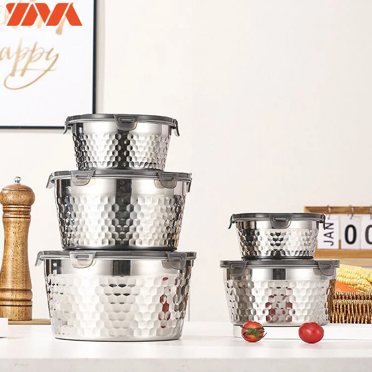 Wholesale refrigerator plastic lid SUS304 storage box sealed fresh-keeping box stainless steel food container