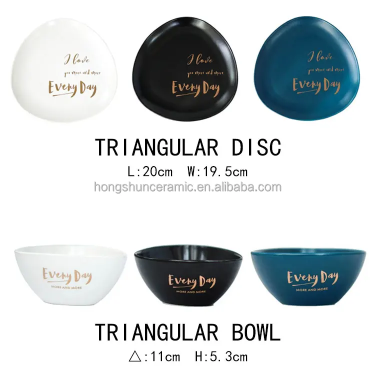 Nordic creative ceramic tableware with gold text western dishes matte gold triangle plate