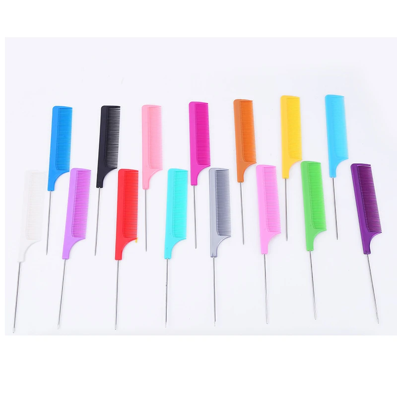 plastic Stainless Steel barber hair straightener comb,Long Steel Pin Rat Tail Teasing Comb,Carbon Fiber Parting Comb for Braids