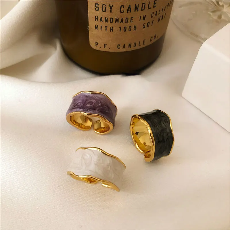 Wholesale luxury resizable colorful big chunky gemstone black stone gem opal agate amethyst ring gold plated jewelry women cuban
