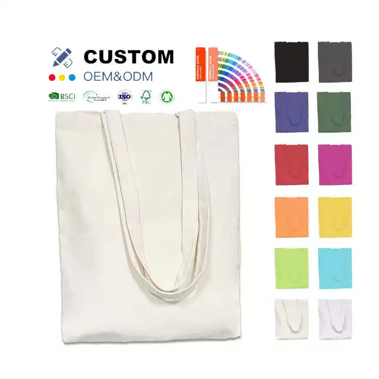 Eco Friendly Wholesale Personalised High Quality White Blank Plain Cotton Canvas Tote Grocery Bag For Travel