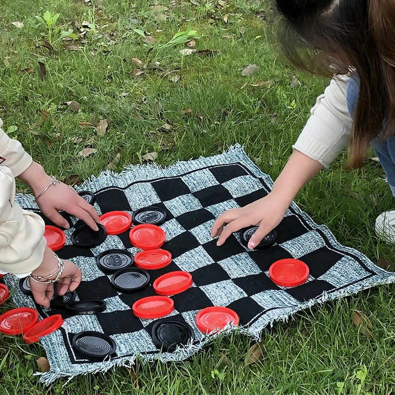 Giant 3 in 1 Checkers and Mega Tic Tac Toe with Reversible Rug indoor/Outdoor Jumbo Checker Rug Game